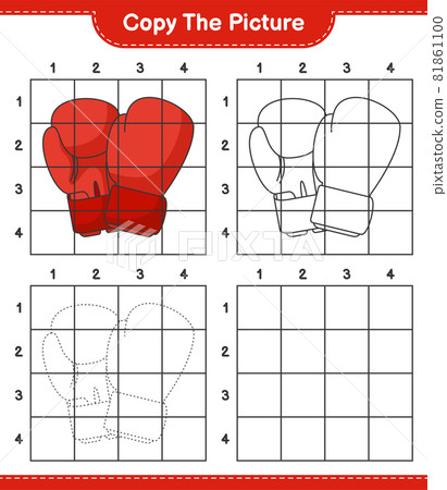 Copy the picture, copy the picture of Boxing Gloves using grid lines. Educational children game, printable worksheet, vector illustration Copy the picture, copy the picture of Boxing Gloves using grid lines. Educational children game, printable worksheet, vector illustration 81861100