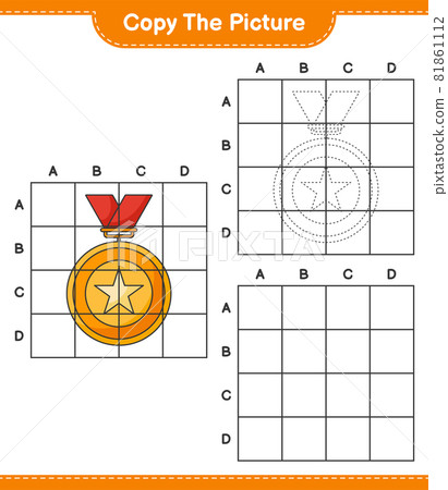 Copy the picture, copy the picture of Trophy using grid lines. Educational children game, printable worksheet, vector illustration 81861112