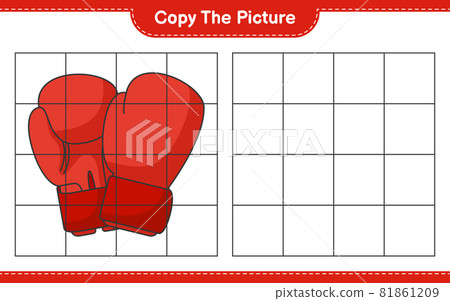 Copy the picture, copy the picture of Boxing Gloves using grid lines. Educational children game, printable worksheet, vector illustration 81861209
