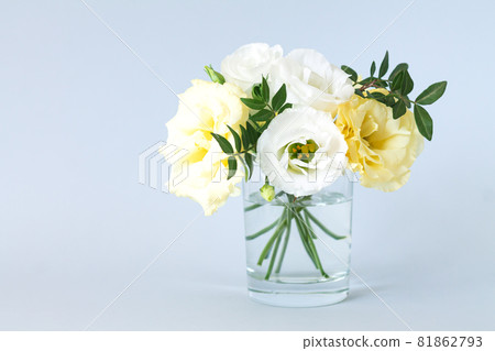 Beautiful modern bouquet of eustoma in glass vase 81862793