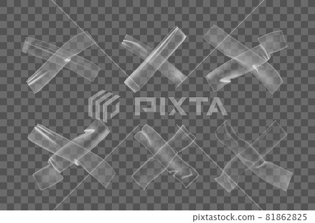 Realistic plastic adhesive wrinkled tape pieces on transparent background Realistic plastic adhesive wrinkled tape pieces on transparent background 81862825