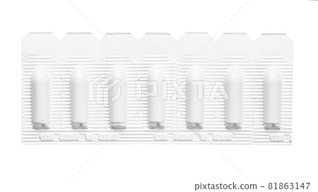 White Medical Suppositories in Blister (strip) - pills on white background. White Medical Suppositories in Blister (strip) - pills on white background. 81863147