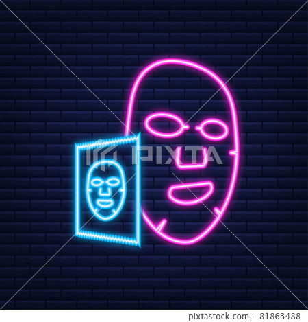 Facial mask flat icon. Neon style. Medicine, cosmetology and health care. Vector stock illustration. Facial mask flat icon. Neon style. Medicine, cosmetology and health care. Vector stock illustration. 81863488