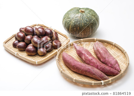 Autumn vegetables Autumn taste Chestnuts, sweet potatoes and pumpkin vegetables Autumn vegetables Autumn taste Chestnuts, sweet potatoes and pumpkin vegetables 81864519