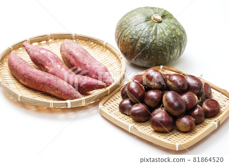 Autumn vegetables Autumn taste Chestnuts, sweet potatoes and pumpkin vegetables Autumn vegetables Autumn taste Chestnuts, sweet potatoes and pumpkin vegetables 81864520