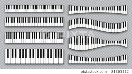 Realistic piano keys collection. Musical instrument keyboard on checkered background. Vector 81865312
