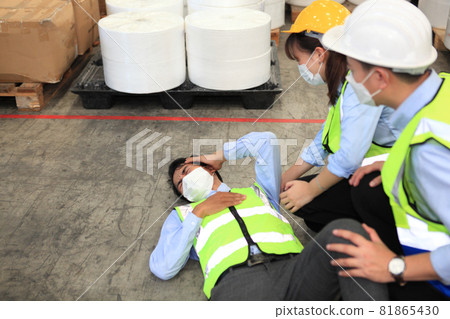 Dangerous accident in warehouse during work , worker accident factory , safety first for working 81865430