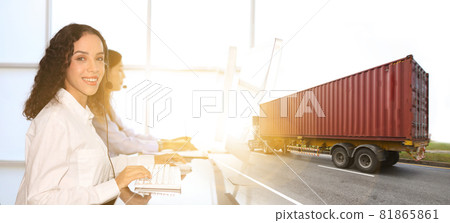 woman operator call center service control truck delivery , logistics delivery import export transportation woman operator call center service control truck delivery , logistics delivery import export transportation 81865861