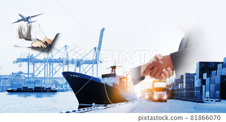 The world logistics ,  logistic network distribution on background and Logistics Industrial Container Cargo freight ship for Concept of fast or instant shipping 81866070