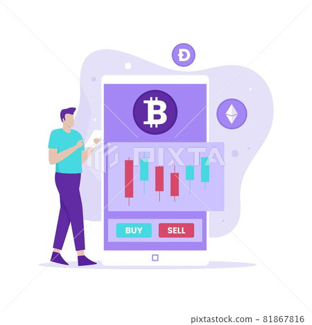 Crypto currency trading illustration concept. Illustration for websites, landing pages, mobile applications, posters and banners. Crypto currency trading illustration concept. Illustration for websites, landing pages, mobile applications, posters and banners. 81867816