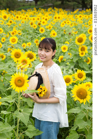 Female portrait in a sunflower field 81868902