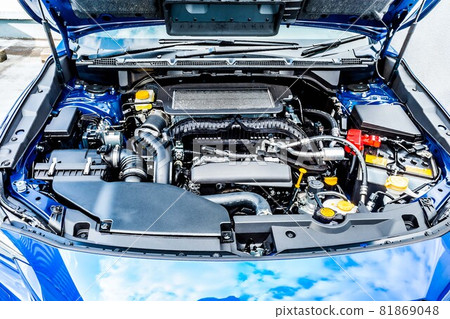 Blue car engine room Blue car engine room 81869048