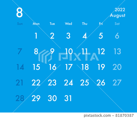 2022 Calendar August Blue x White 2022 Calendar August Blue x White 81870387