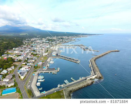 Aerial view of Shikabe fishing port in Shikabe-cho, Hokkaido in early autumn 81871884
