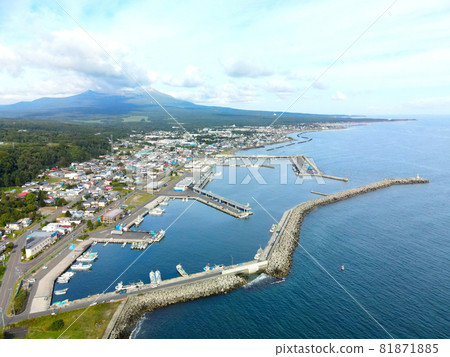 Aerial view of Shikabe fishing port in Shikabe-cho, Hokkaido in early autumn 81871885