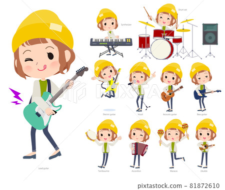 一組演奏搖滾樂和流行音樂的休閒時尚女性 81872610