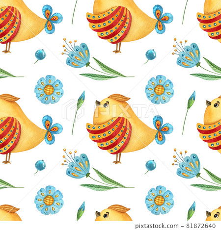 Watercolor seamless pattern with birds and... - Stock Illustration ...