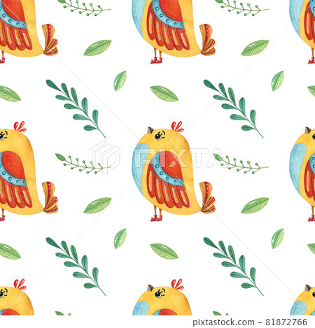 Watercolor seamless pattern with birds and... - Stock Illustration ...
