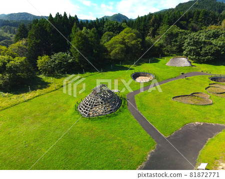 Aerial view of the World Heritage Ofune heritage site in Ofune, Hakodate, Hokkaido in early autumn 81872771