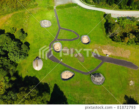 Aerial view of the World Heritage Ofune heritage site in Ofune, Hakodate, Hokkaido in early autumn 81872793