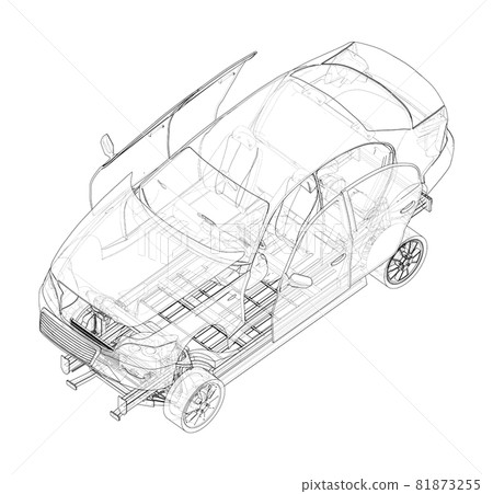 Assembling electric car. Vector 81873255