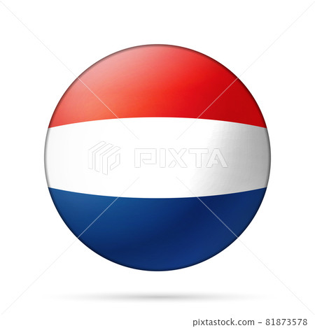 Glass light ball with flag of Netherlands. Round sphere, template icon. Dutch national symbol. Glossy realistic ball, 3D abstract vector illustration highlighted on a white background. Big bubble Glass light ball with flag of Netherlands. Round sphere, template icon. Dutch national symbol. Glossy realistic ball, 3D abstract vector illustration highlighted on a white background. Big bubble 81873578