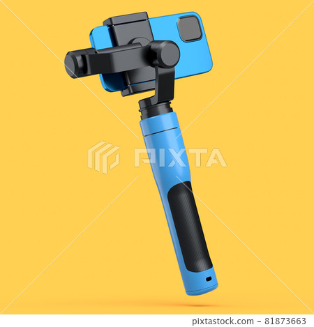 Realistic smartphone with selfie stick isolated on orange 81873663
