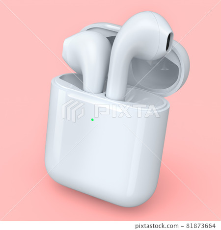 Wireless bluetooth headphones in white case isolated on pink background Wireless bluetooth headphones in white case isolated on pink background 81873664