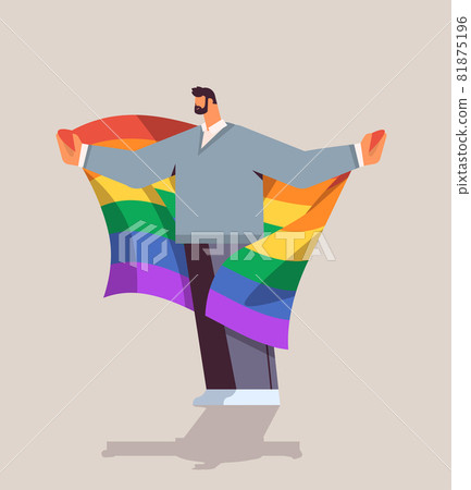 man holding lgbt rainbow flag gay lesbian love parade pride festival transgender love concept full length man holding lgbt rainbow flag gay lesbian love parade pride festival transgender love concept full length 81875196