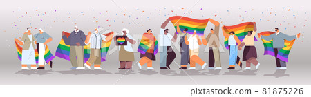 mix race senior people group holding lgbt rainbow flag gay lesbian love parade pride festival transgender love concept 81875226
