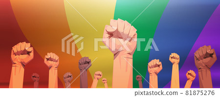 mix race raised fists lgbt rainbow flag background gay lesbian love parade pride festival transgender love concept mix race raised fists lgbt rainbow flag background gay lesbian love parade pride festival transgender love concept 81875276