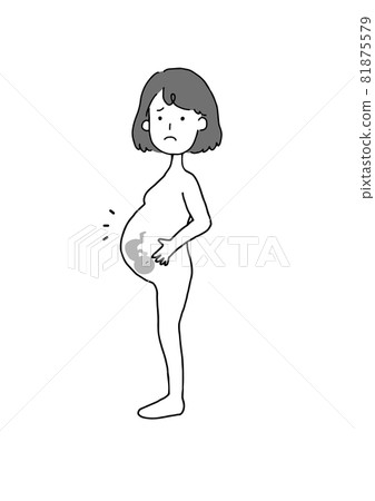 Image illustration of naked pregnant woman and foetation with troubled face black and white Image illustration of naked pregnant woman and foetation with troubled face black and white 81875579