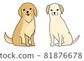 一隻坐著的金毛獵犬和一隻拉布拉多獵犬的插圖 81876678