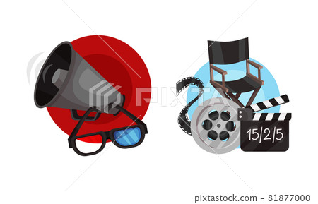 Cinema Elements with Director Chair and Magaphone Vector Composition Set Cinema Elements with Director Chair and Magaphone Vector Composition Set 81877000