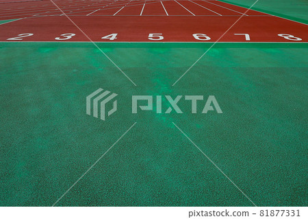 Track and field track with the lane number of the athletics stadium Track and field track with the lane number of the athletics stadium 81877331