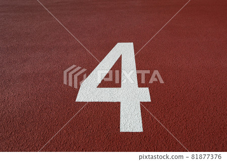 Lane number written on the track and field track of the athletics stadium 81877376