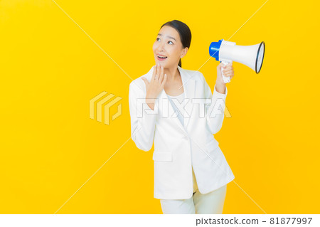 Portrait beautiful young asian woman smile with megaphone 81877997