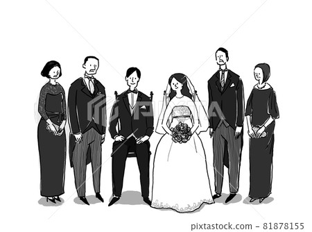Bride and groom and relatives, parents, (bride: dress 3) Western dress, wedding dress, marriage, wedding Bride and groom and relatives, parents, (bride: dress 3) Western dress, wedding dress, marriage, wedding 81878155