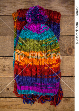 Handmade wool knitted winter colored hat and scarf Handmade wool knitted winter colored hat and scarf 81880880