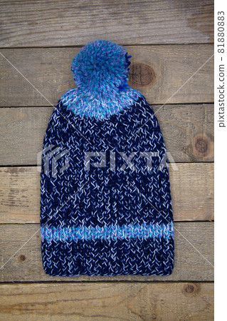 Handmade blue wool knitted winter hat and scarf 81880883