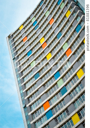 Modern housing apartments and details. Facade, center. District, condominium 81881396