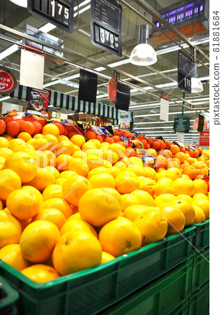 Carrefour supermarket chain, fresh orange in the greengrocer section, Maltepe Istanbul Turkey, March 26 2011 Carrefour supermarket chain, fresh orange in the greengrocer section, Maltepe Istanbul Turkey, March 26 2011 81881684