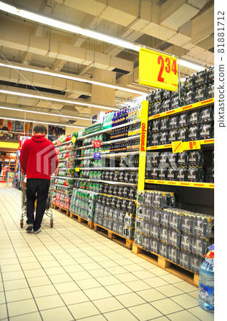 Carrefour supermarket chain, market corridors and products, beverage section, Maltepe Istanbul Turkey March 26 2011 Carrefour supermarket chain, market corridors and products, beverage section, Maltepe Istanbul Turkey March 26 2011 81881712