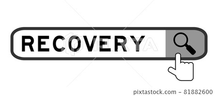 Search banner in word recoverywith hand over magnifier icon on white background 81882600