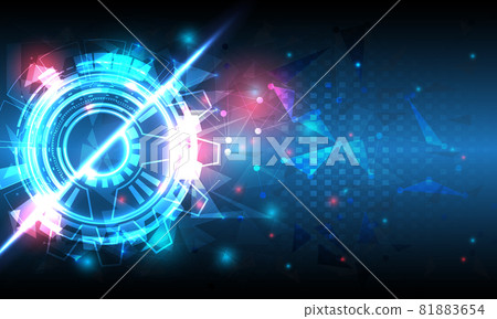 Futuristic Sci-Fi glowing HUD circle element. Abstract hi-tech background. Hologram polygon particle of head-up display interface. Virtual reality technology of computer cyber, machine and engineer Futuristic Sci-Fi glowing HUD circle element. Abstract hi-tech background. Hologram polygon particle of head-up display interface. Virtual reality technology of computer cyber, machine and engineer 81883654