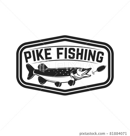 Fishing club. Emblem template with pike fish. Design element for logo, label, sign, poster. Vector illustration Fishing club. Emblem template with pike fish. Design element for logo, label, sign, poster. Vector illustration 81884071