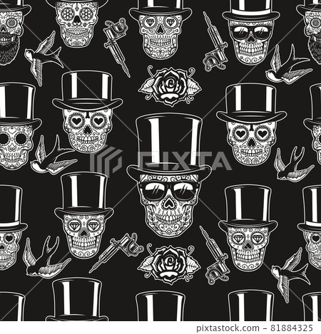 Seamless pattern with mexican sugar skulls,... - Stock Illustration ...