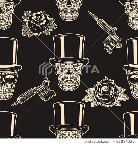 Seamless pattern with mexican sugar skulls,... - Stock Illustration ...