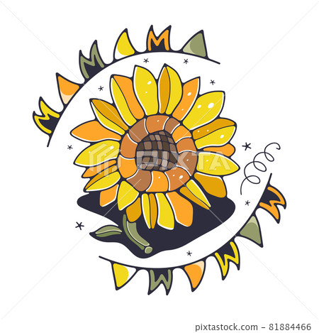 Cute illustration with sunflower. Isolated on a white background. Vector doodle illustrations. 81884466