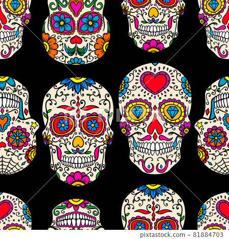 Seamless pattern with mexican sugar skulls and... - Stock Illustration ...